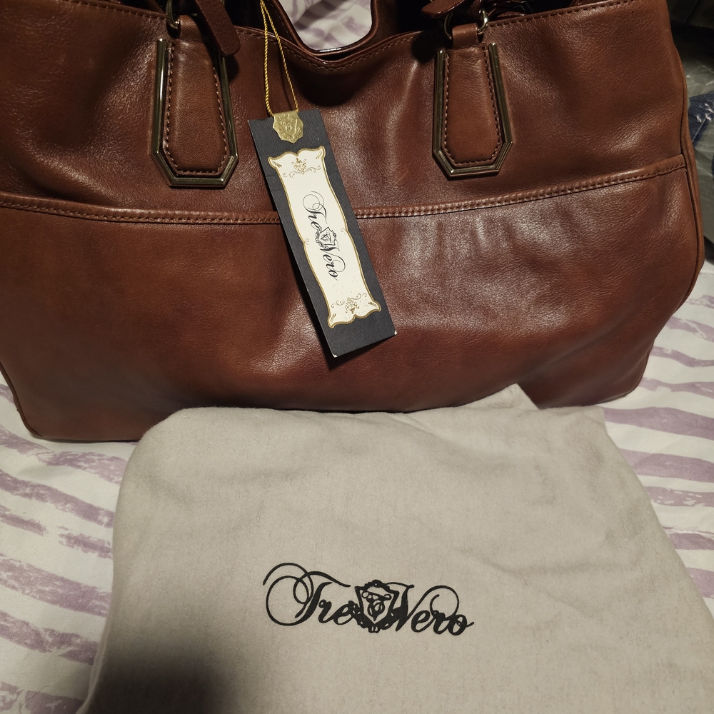 Tre Vero Brown Leather Tote Bag
